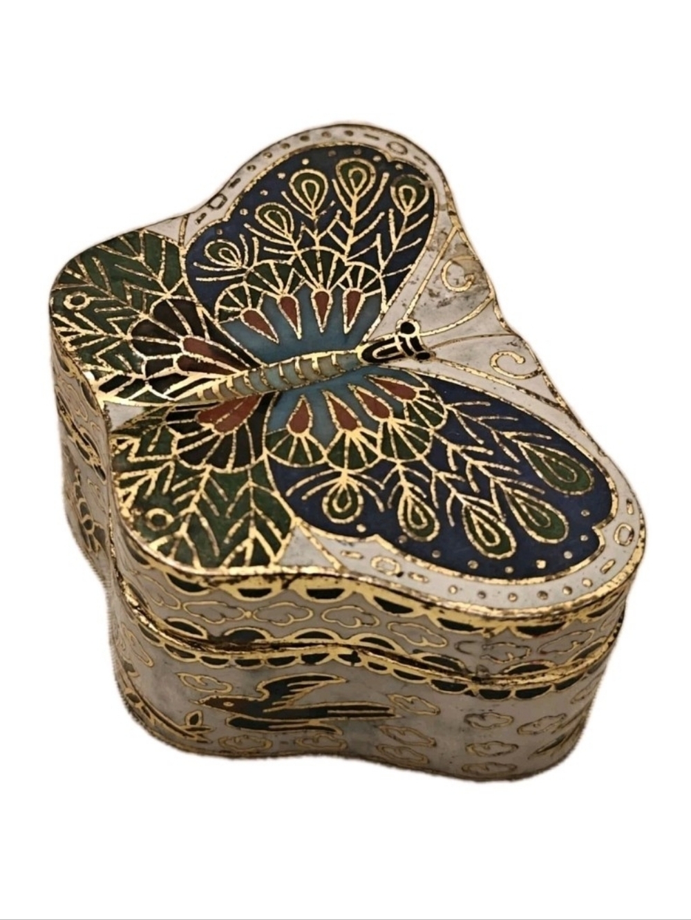 Vintage Cloisonne Enamel Butterfly Trinket Box